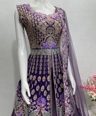 Bridal Wear Heavy Chine Stitch Work Indo Western Lehengas With Dupatta