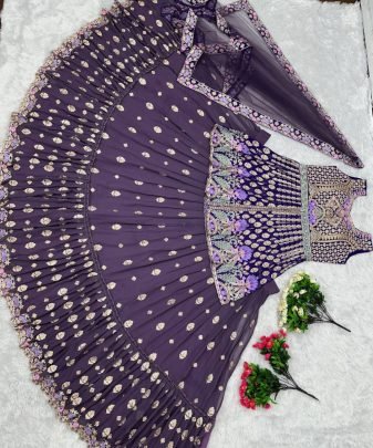 Bridal Wear Heavy Chine Stitch Work Indo Western Lehengas With Dupatta