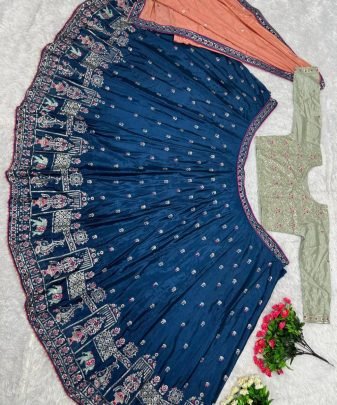 Bridal Wear Heavy Chinon Embroidery Work Lehengas Choli With Dupatta