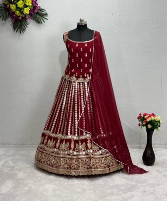 Bridal Wear Heavy Embroidered Coding Sequence   Paper Mirror Work Lehengas Choli With Dupatta