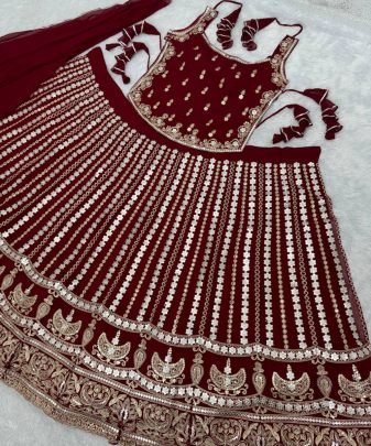 Bridal Wear Heavy Embroidered Coding Sequence   Paper Mirror Work Lehengas Choli With Dupatta