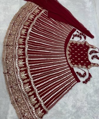 Bridal Wear Heavy Embroidered Coding Sequence   Paper Mirror Work Lehengas Choli With Dupatta