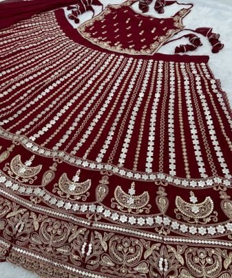 Bridal Wear Heavy Embroidered Coding Sequence   Paper Mirror Work Lehengas Choli With Dupatta