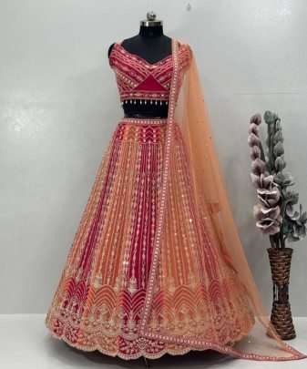 Bridal Wear Heavy Embroidery Coding Sequence Work Lehengas Choli
