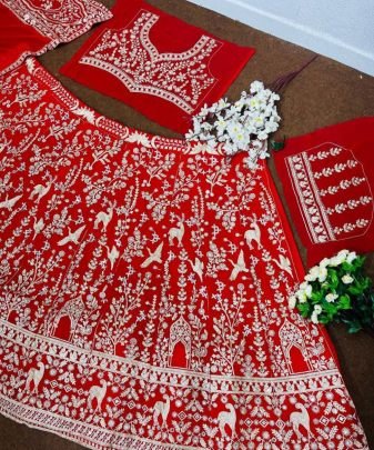 Bridal Wear Heavy Embroidery Chine Stitched With Real Mirror Hand Work Lehengas Choli