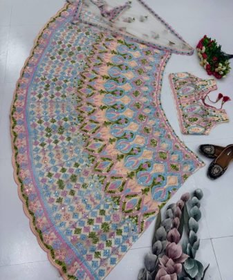 Bridal Wear Heavy Embroidery Chine Stitched With Real Mirror Hand Work Lehengas Choli