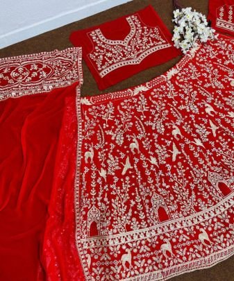 Bridal Wear Heavy Embroidery Chine Stitched With Real Mirror Hand Work Lehengas Choli