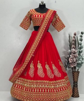 Bridal Wear Heavy Embroidery Coding Sequence Work Lehengas With Dupatta Set