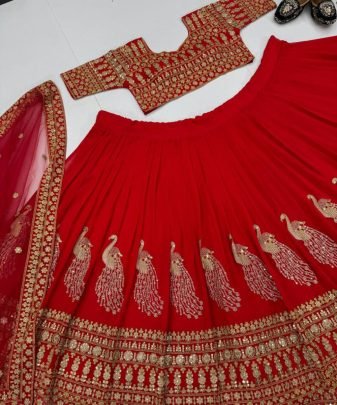 Bridal Wear Heavy Embroidery Coding Sequence Work Lehengas With Dupatta Set