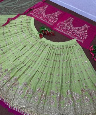 Bridal Wear Heavy Embroidery Sequences Work Lehengas Choli With Dupatta Set