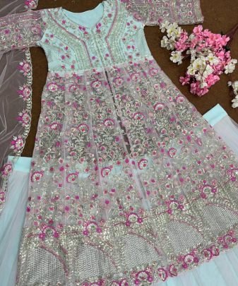 Bridal Wear Heavy Embroidery Sequence Work Lehengas With Dupatta