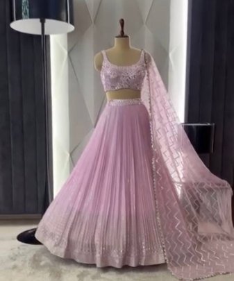 Bridal Wear Heavy Fuax Georgette Embroidered Sequence Work With Real Mirror Hand Work Lehengas Choli