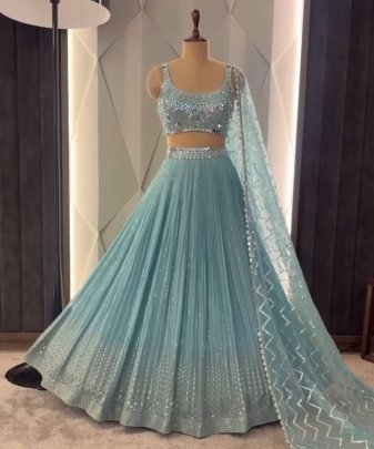 Bridal Wear Heavy Fuax Georgette Embroidered Sequence Work With Real Mirror Hand Work Lehengas Choli