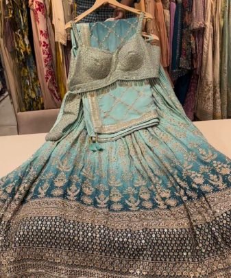 Bridal Wear Heavy Fuax Georgette Embroidered Sequence Work Lehengas Choli With Dupatta