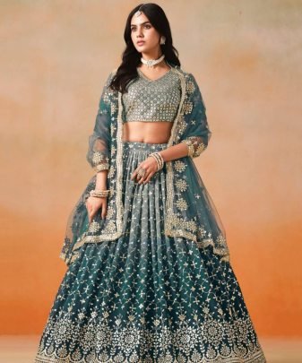 Bridal Wear Heavy Fuax Georgette Embroidered Sequence Work Lehengas Choli With Dupatta