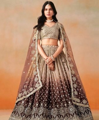 Bridal Wear Heavy Fuax Georgette Embroidered Sequence Work Lehengas Choli With Dupatta