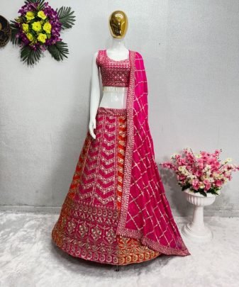 Bridal Wear Heavy Fuax Georgette Embroidered Sequence Work 2 Colours Lehengas Choli With Dupatta