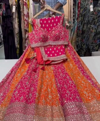Bridal Wear Heavy Fuax Georgette Embroidered Sequence Work 2 Colours Lehengas Choli With Dupatta