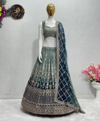 Bridal Wear Heavy Fuax Georgette Embroidered Sequence Work Lehengas Choli With Dupatta