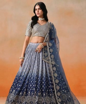 Bridal Wear Heavy Fuax Georgette Embroidered Sequence Work Lehengas Choli With Dupatta