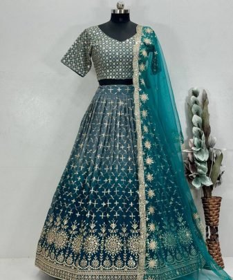 Bridal Wear Heavy Fuax Georgette Embroidered Sequence Work Lehengas Choli With Dupatta