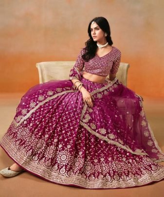 Bridal Wear Heavy Fuax Georgette Embroidered Sequence Work Lehengas Choli With Dupatta