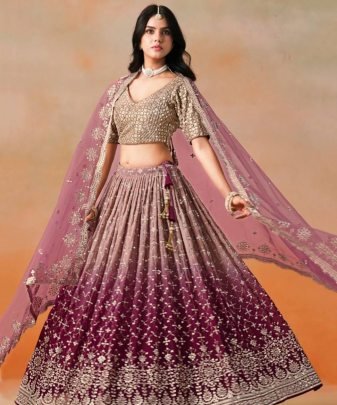Bridal Wear Heavy Fuax Georgette Embroidered Sequence Work Lehengas Choli With Dupatta