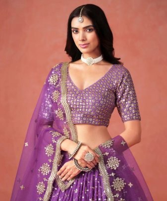 Bridal Wear Heavy Fuax Georgette Embroidered Sequence Work Lehengas Choli With Dupatta