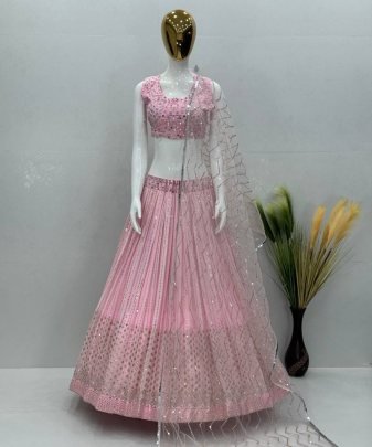 Bridal Wear Heavy Fuax Georgette Embroidered Sequence Work With Real Mirror Hand Work Lehengas Choli