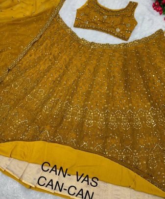 Bridal Wear Heavy Fuax Georgette Embroidered Sequence Work Lehengas Choli With Dupatta