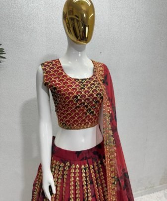 Bridal Wear Heavy Fuax Georgette Embroidered Sequence Work Lehengas Choli With Dupatta