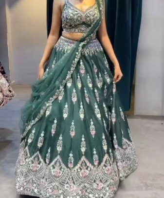 Bridal Wear Heavy Fuax Georgette Chine Sequence Work Lehengas Choli With Dupatta
