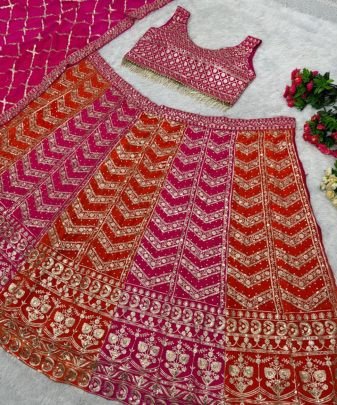 Bridal Wear Heavy Fuax Georgette Embroidered Sequence Work 2 Colours Lehengas Choli With Dupatta