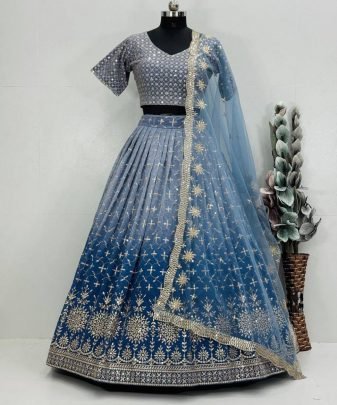 Bridal Wear Heavy Fuax Georgette Embroidered Sequence Work Lehengas Choli With Dupatta