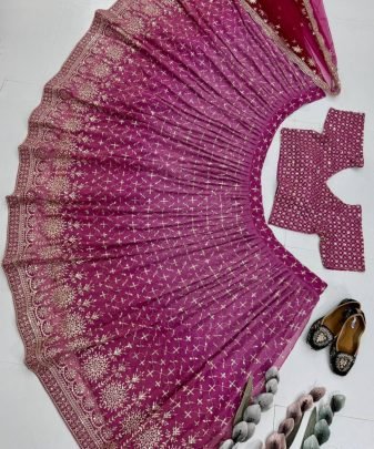 Bridal Wear Heavy Fuax Georgette Embroidered Sequence Work Lehengas Choli With Dupatta