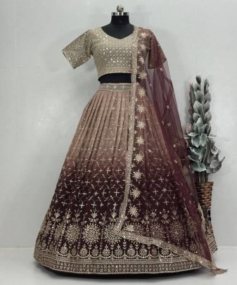 Bridal Wear Heavy Fuax Georgette Embroidered Sequence Work Lehengas Choli With Dupatta