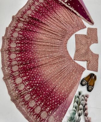 Bridal Wear Heavy Fuax Georgette Embroidered Sequence Work Lehengas Choli With Dupatta