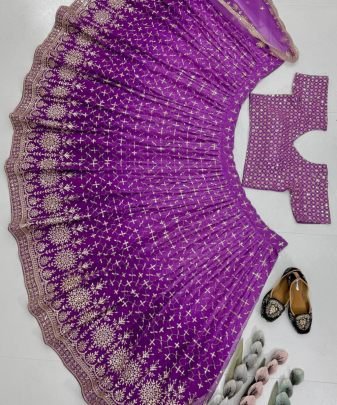 Bridal Wear Heavy Fuax Georgette Embroidered Sequence Work Lehengas Choli With Dupatta