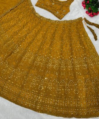 Bridal Wear Heavy Fuax Georgette Embroidery Sequence Work Lehengas Choli With Dupatta