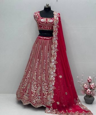 Bridal Wear Heavy Fuax Georgette Chine Sequence Work Lehengas Choli With Dupatta
