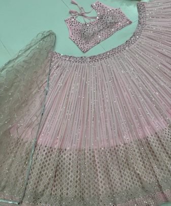 Bridal Wear Heavy Fuax Georgette Embroidered Sequence Work With Real Mirror Hand Work Lehengas Choli