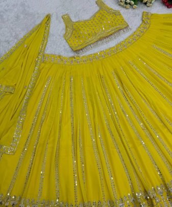 Bridal Wear Heavy Fuax Georgette Embroidered Sequence Work With Real Mirror Hand Work Lehengas Choli