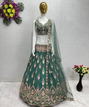 Bridal Wear Heavy Fuax Georgette Chine Sequence Work Lehengas Choli With Dupatta