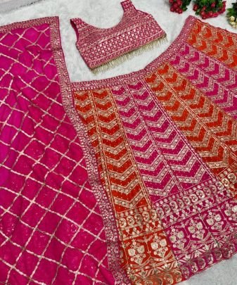 Bridal Wear Heavy Fuax Georgette Embroidered Sequence Work 2 Colours Lehengas Choli With Dupatta