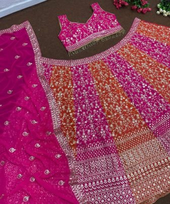 Bridal Wear Heavy Fuax Georgette Embroidered Sequence Work 2 Colours Lehengas Choli With Dupatta
