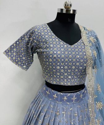 Bridal Wear Heavy Fuax Georgette Embroidered Sequence Work Lehengas Choli With Dupatta