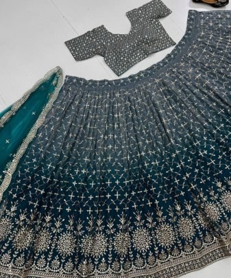 Bridal Wear Heavy Fuax Georgette Embroidered Sequence Work Lehengas Choli With Dupatta