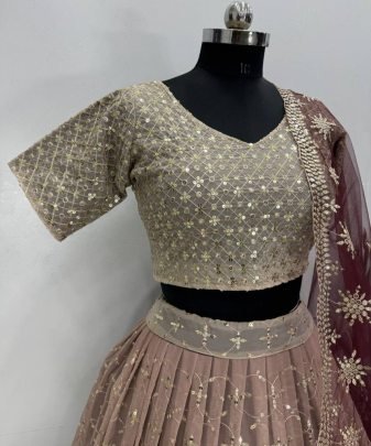 Bridal Wear Heavy Fuax Georgette Embroidered Sequence Work Lehengas Choli With Dupatta