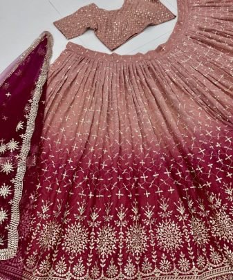 Bridal Wear Heavy Fuax Georgette Embroidered Sequence Work Lehengas Choli With Dupatta