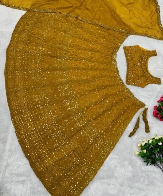 Bridal Wear Heavy Fuax Georgette Embroidery Sequence Work Lehengas Choli With Dupatta